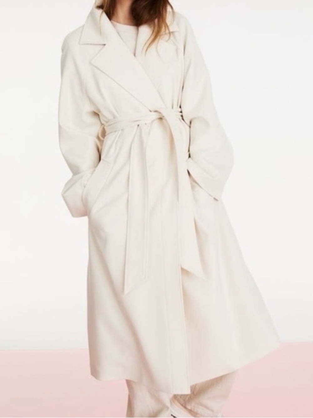 H&M Cream Wrap Trench Coat with Self-Tie Belt